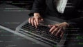 Professional Programmer Coding on Laptop with Digital Programming Code Overlay in Modern Office Environment xenic Royalty Free Stock Photo