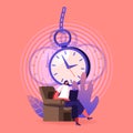 Professional Psychiatrist Female Character Sit in Armchair Write in Notebook with Huge Swinging Pocket Watch Royalty Free Stock Photo