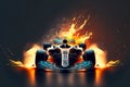 professional racing car with sparks flying from under wheels at formula one racing, generative ai