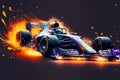 professional racing car with sparks flying from under wheels at formula one racing, generative ai