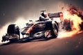 Professional racing car with sparks flying from under wheels at Formula One Racing, generative ai