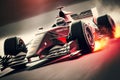 Professional racing car with sparks flying from under wheels at Formula One Racing, generative ai