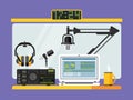 Professional radio station studio with microphones