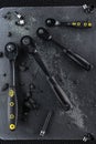 Professional ratchet tools placed on a black background Royalty Free Stock Photo