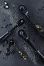Professional ratchet tools placed on a black background Royalty Free Stock Photo