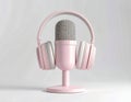 Professional recording setup. Pop filter in pink color. Studio microphone and headphones on a white background Royalty Free Stock Photo