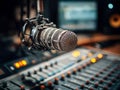 Professional recording studio with microphone and sound console for podcasting or project production Microphone is mounted on a Royalty Free Stock Photo