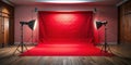 Professional Red Fabric Backdrop for Photography Studios Seamless Red Background with Dramatic Wall Floor Lighting for Royalty Free Stock Photo