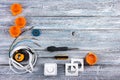 Professional repairing implements for decorating and building renovation set on the wooden background, electrician Royalty Free Stock Photo