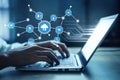 Modern Technology Concept Featuring Cloud Computing and Digital Connectivity with User Interacting through Laptop in an Royalty Free Stock Photo