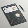 A professional resume on a gray background features a clean, modern design. It Royalty Free Stock Photo