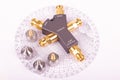Professional RF electronics VNA calibrator tool and Smith chart Royalty Free Stock Photo