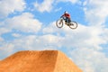 A professional rider at the MTB (Mountain Biking) competition on the Dirt Track at LKXA Extreme Sports Barcelona Royalty Free Stock Photo