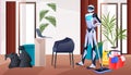 professional robot cleaner robotic janitor with equipment cleaning service artificial intelligence technology concept