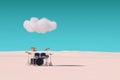 Professional Rock Black Drum Kit under Cloud in Desert. 3d Rendering