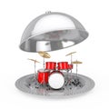 Professional Rock Red Drum Kit Inside Silver Restaurant Cloche.