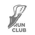 Professional run club logotype with flying shoe illustration