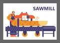 Professional sawmill works advertisement flat cartoon vector illustration..