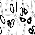 Professional Scissors Cutting pattern tailors Vector Line Drawing. cut paper,simple line shape. Graphic black and white