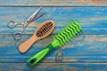 Professional scissors and two combs Royalty Free Stock Photo