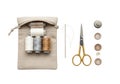 Professional sewing kit with threads, needles, scissors, and buttons for crafting Royalty Free Stock Photo