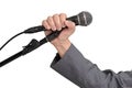 Professional singer with a grey checked jacket on an isolated white background Royalty Free Stock Photo