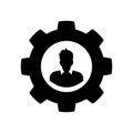 Professional skills glyph icon. Employability skills. Personal development. Self improvement. Cogwheel with person