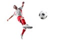 Professional soccer player in action. Isolated in white background Royalty Free Stock Photo