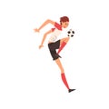 Professional Soccer Player Kicking Ball, Football Player Character in Uniform Vector Illustration