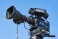 Professional Sony video camera and lens canon is being used to film an outdoor video project. Russia, Moscow 30 August 2019