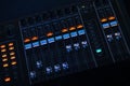 Professional sound and audio mixer control panel with sliders