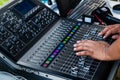 Professional Sound Engineer Adjust Sound with Midas Sound Mixer Equipment