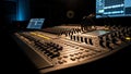 Professional sound mixing console with faders and knobs in studio Royalty Free Stock Photo