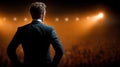 Professional speaker silhouette on stage with microphone Royalty Free Stock Photo
