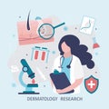 Professional specialist studies skin diseases. Doctor conducts dermatological research