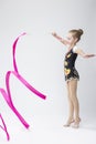 Professional Sport Concepts. Little Caucasian Female Rhythmic Gymnast