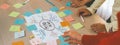 Professional startup group share marketing idea by using mind map. Variegated. Royalty Free Stock Photo