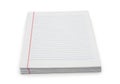 Stack of white lined paper sheets on white background showing red margin and blue horizontal lines for school or office Royalty Free Stock Photo