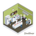 Professional Steakhouse Kitchen Interior Isometric