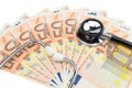 Professional stethoscope on pile of euro bills Royalty Free Stock Photo