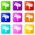 Professional studio flash icons set 9 color collection Royalty Free Stock Photo