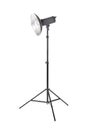 Professional studio flash, isolated on a white background. Studio lighting. Photographic studio equipment. Royalty Free Stock Photo