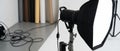 Professional Studio Lighting Setup with Softbox and Backdrops Royalty Free Stock Photo