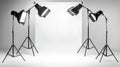 Professional Studio Lighting Setup with Tripods and Softboxes Royalty Free Stock Photo