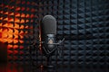 Professional studio microphone for podcasting. Microphone as a symbol for recording audio podcasts