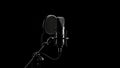 Professional studio microphone with pop filter and stand in dark studio Royalty Free Stock Photo