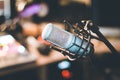 Professional studio microphone, recording studio, equipment in the blurry background Royalty Free Stock Photo