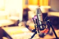 Professional studio microphone, recording studio, equipment in the blurry background Royalty Free Stock Photo