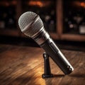 Professional studio microphone on stage, illustration for performances and podcasts, sound recording Royalty Free Stock Photo