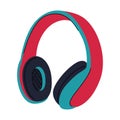 Professional studio over-ear headphones with large red-blue ear pads. Equipment for podcasting, online learning Royalty Free Stock Photo